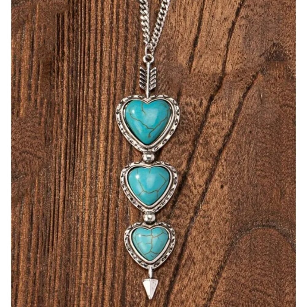 Bohemian Heart Natural Arrow - Blue Turquoise & Electro-Plated Silver Necklace